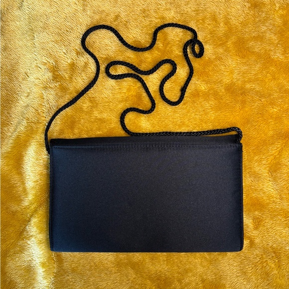 Women's Vintage Black Envelope Shape Bag With Long Cord Strap 9.5" x 6" - Picture 2 of 3